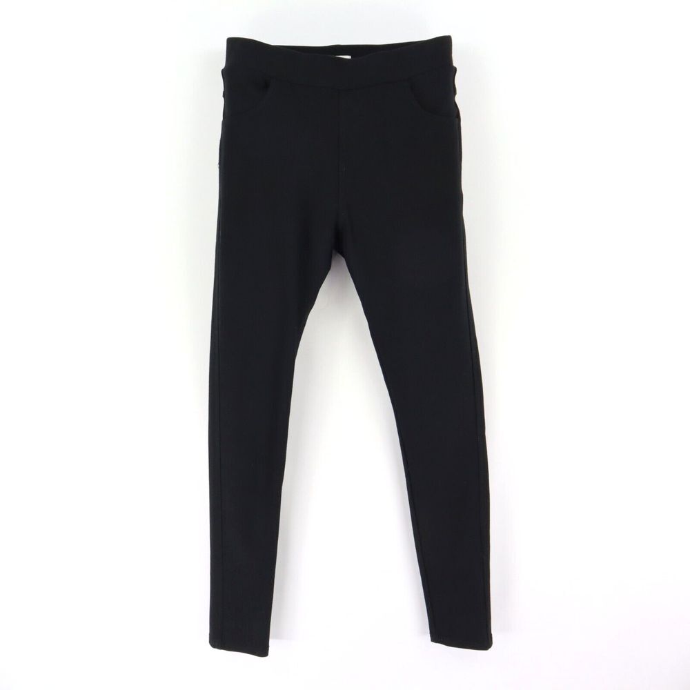 Yelete Leggings Womens Size S Black Rayon Pockets Stretch Elastic Waist Mid Rise